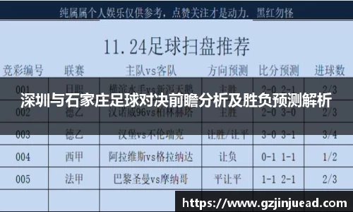 深圳与石家庄足球对决前瞻分析及胜负预测解析